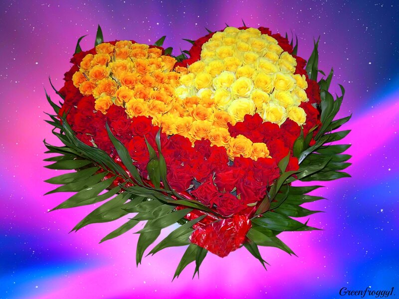 Heart-shaped Rose Bouquet — Red, Romantic, Night, Digital Art