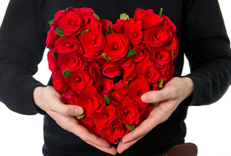 Heart-shaped Rose Bouquet — Red, Romantic, Photograph, Hands