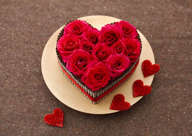 Heart-shaped Rose Cake — Red, Romantic, Photograph