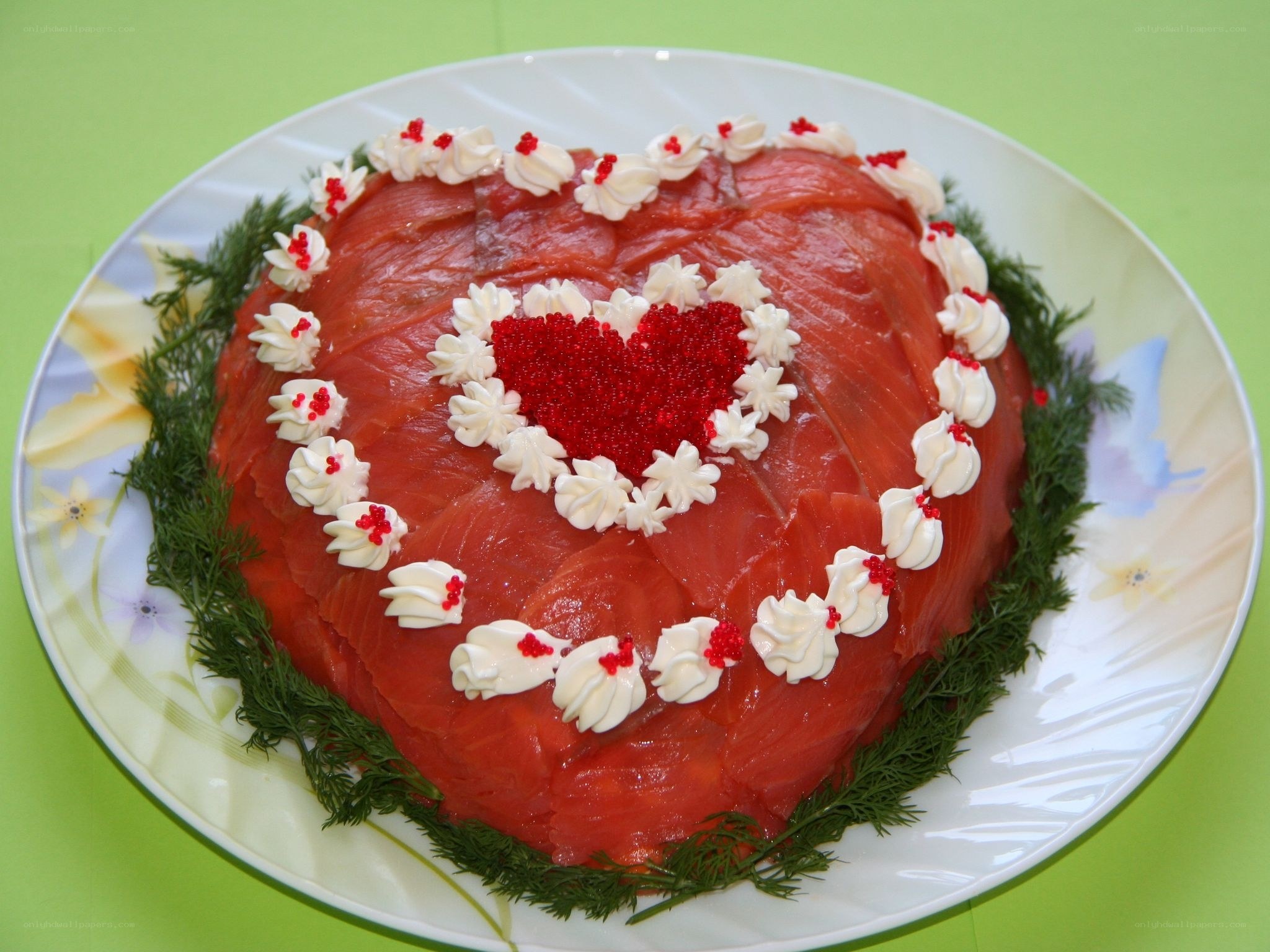 heart-shaped salmon dish