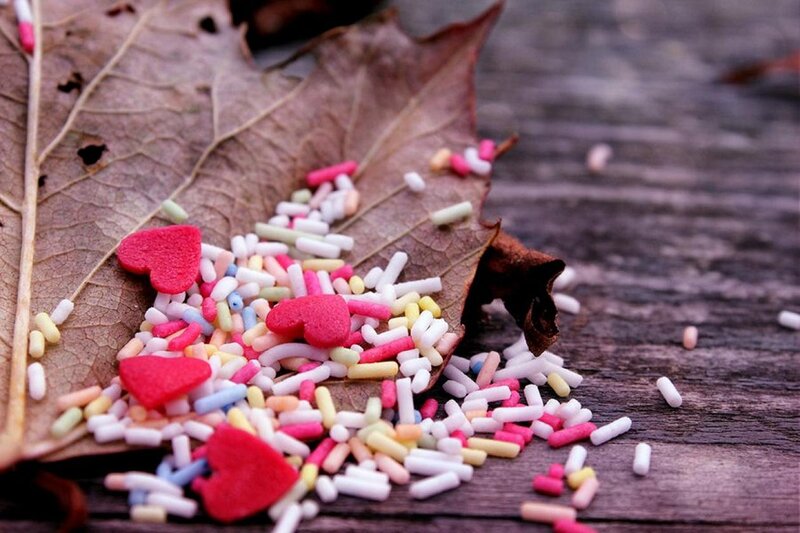 Heart-shaped Sprinkles on Leaf