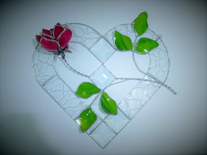 Heart-shaped Stained Glass — White
