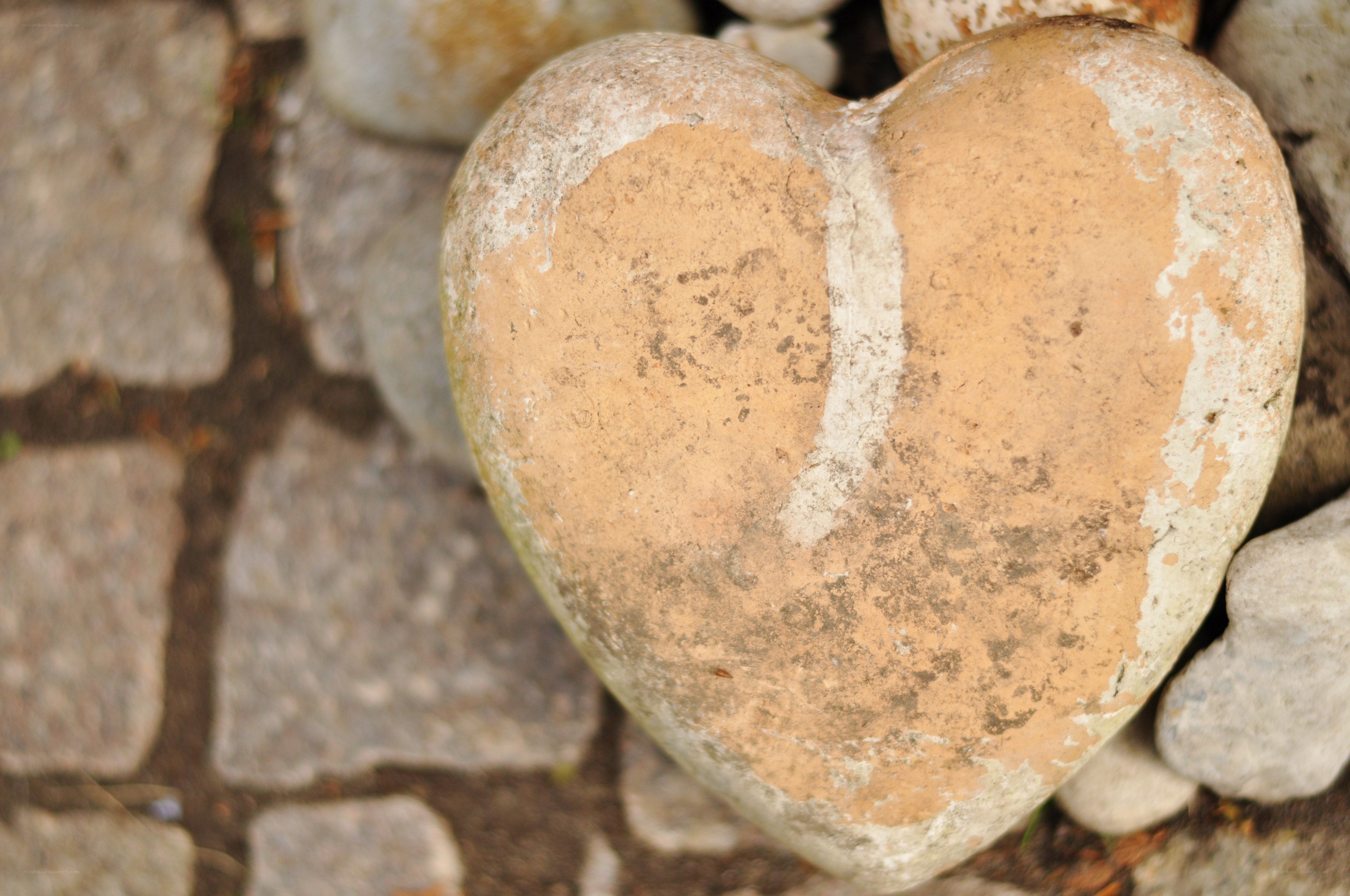 heart-shaped stone on cobblestones