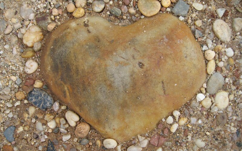 heart-shaped stone on pebbles