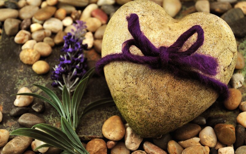 Heart-shaped Stone with Lavender — Brown, Serene