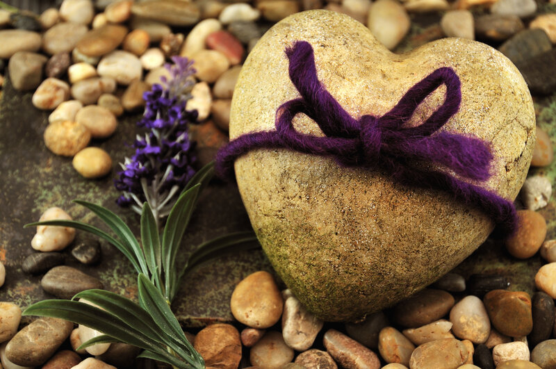 Heart-shaped Stone with Lavender — Brown