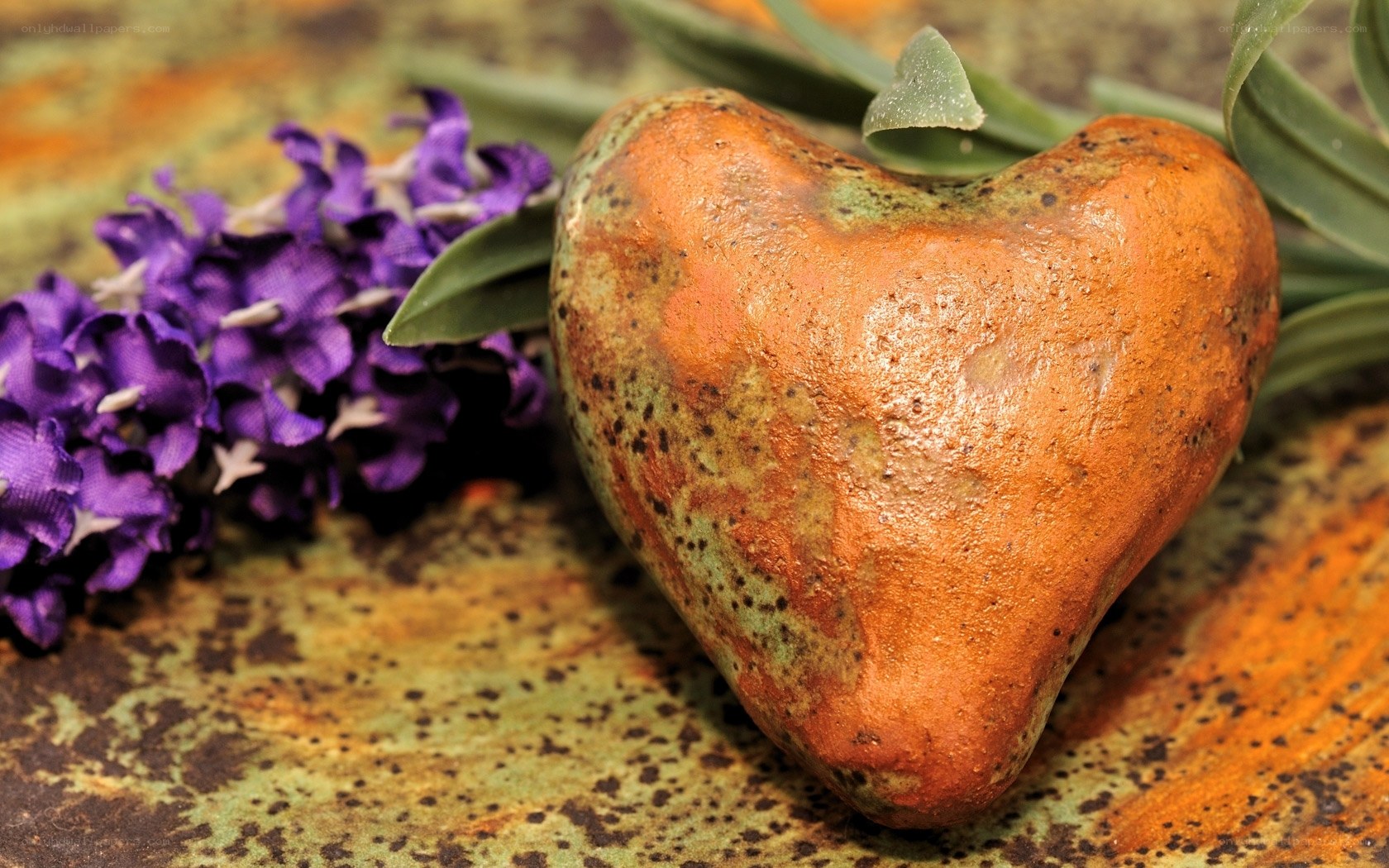 heart-shaped stone with lavender