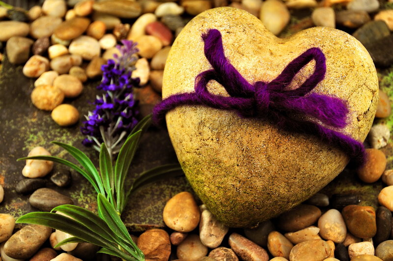 Heart-shaped Stone with Ribbon — Purple, Serene, Photograph