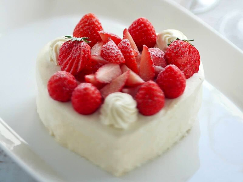 Heart-shaped Strawberry Cake — White, Sweet