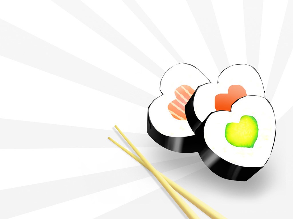 heart-shaped sushi with chopsticks