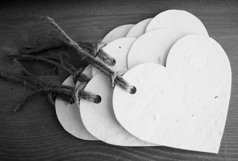 Heart-shaped Tags on Wood