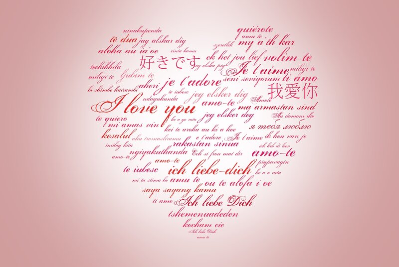 Heart-shaped Text Collage — Pink, Romantic, Illustration, Heart Shape