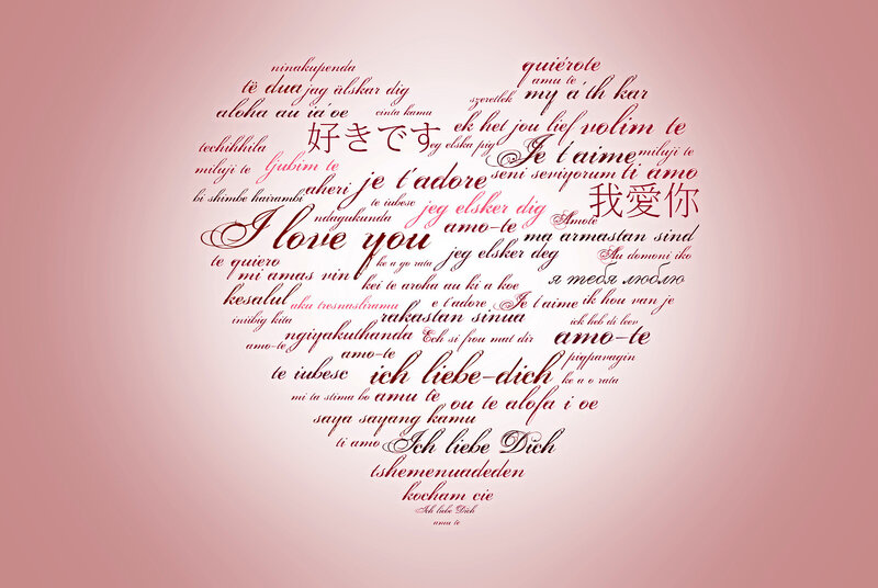 Heart-shaped Text Collage — Pink, Romantic