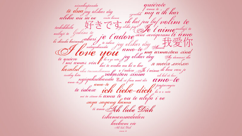 Heart-shaped Text Collage — Pink