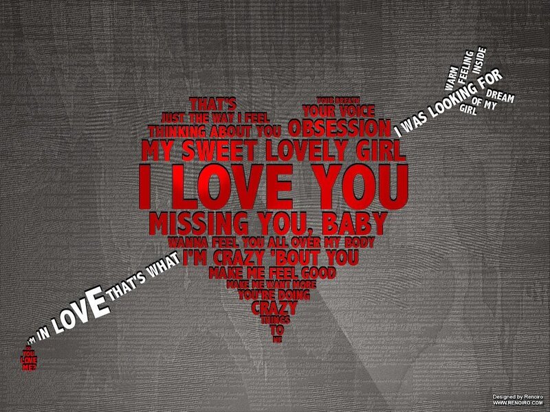 Heart-shaped Text Collage — Red