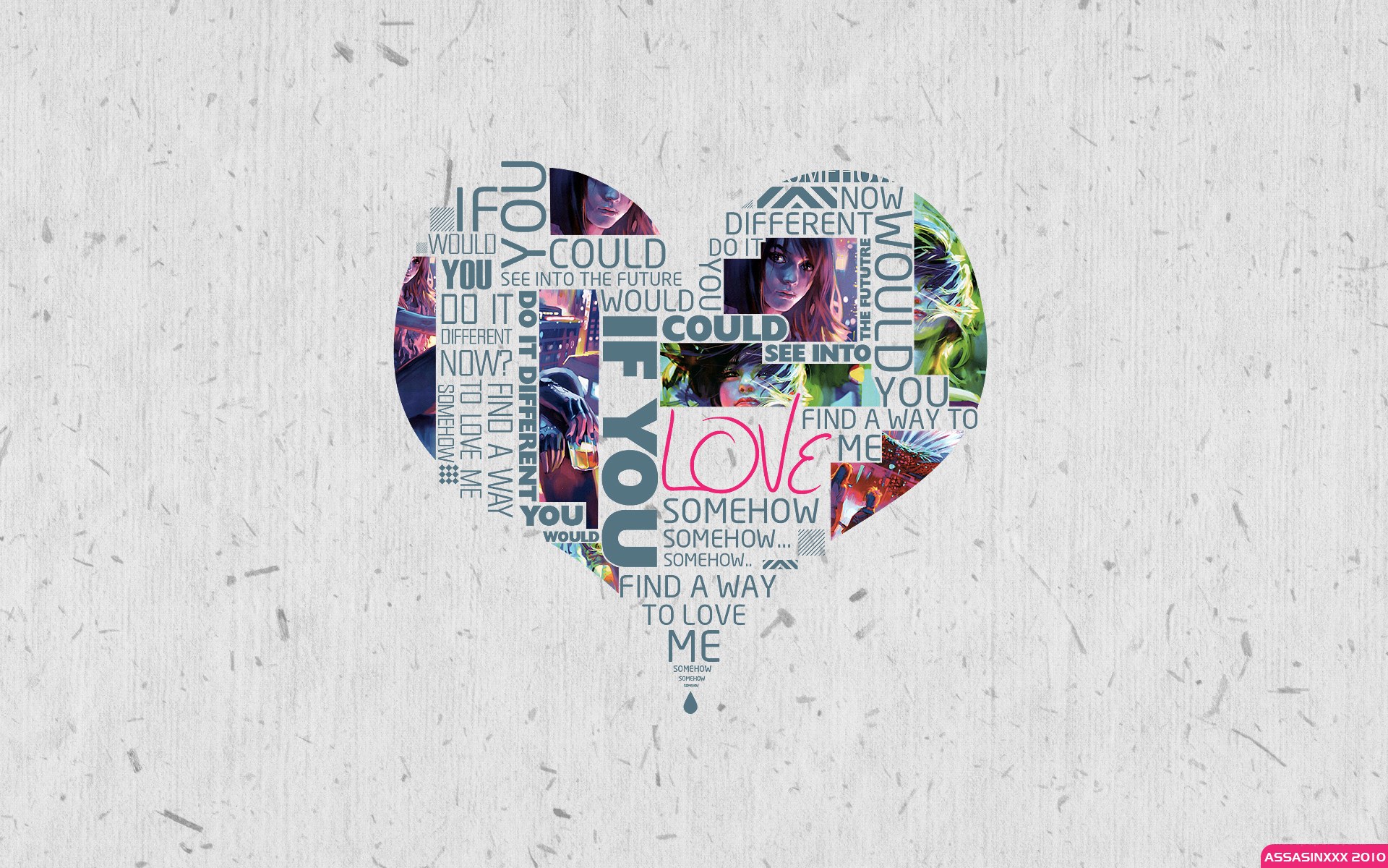 heart-shaped text collage