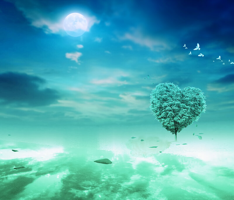 Heart-shaped Tree — Blue, Serene