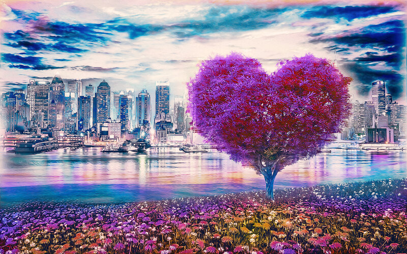 Heart-shaped Tree — Purple, Dreamy, Sunset