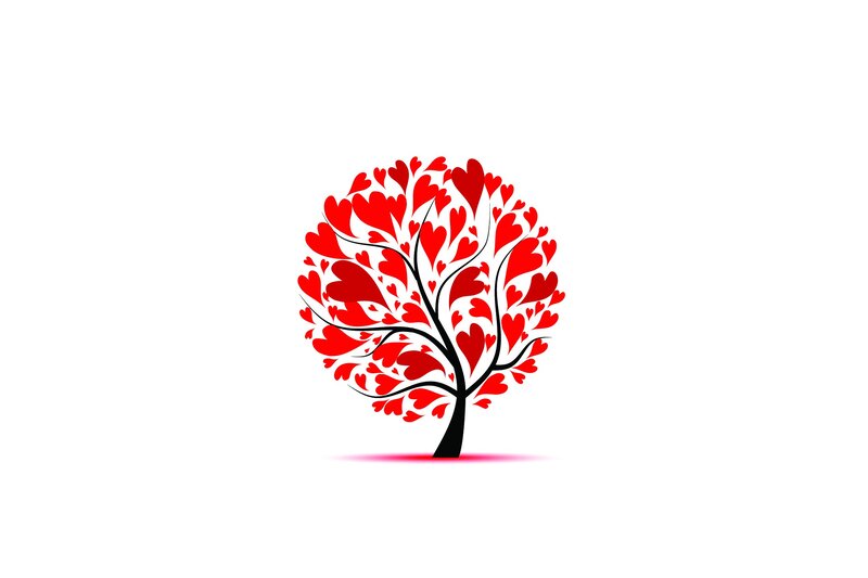 Heart-shaped Tree — Red, Calm, Vector Art