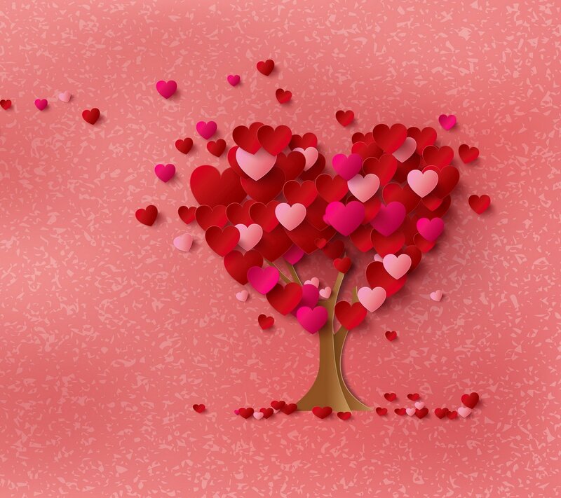 Heart-shaped Tree — Red, Romantic, Digital Art, Hearts, Background