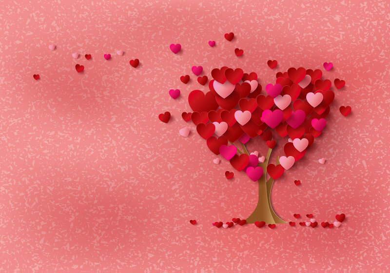 Heart-shaped Tree — Red, Romantic, Illustration, Hearts, Background
