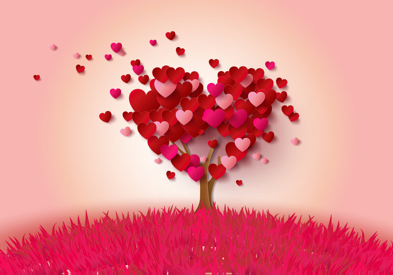 Heart-shaped Tree — Red, Romantic, Illustration, Hearts, Grass