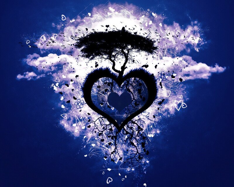 Heart-shaped Tree Silhouette — Blue, Dramatic