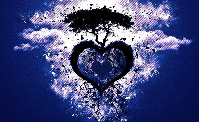 Heart-shaped Tree Silhouette — Blue