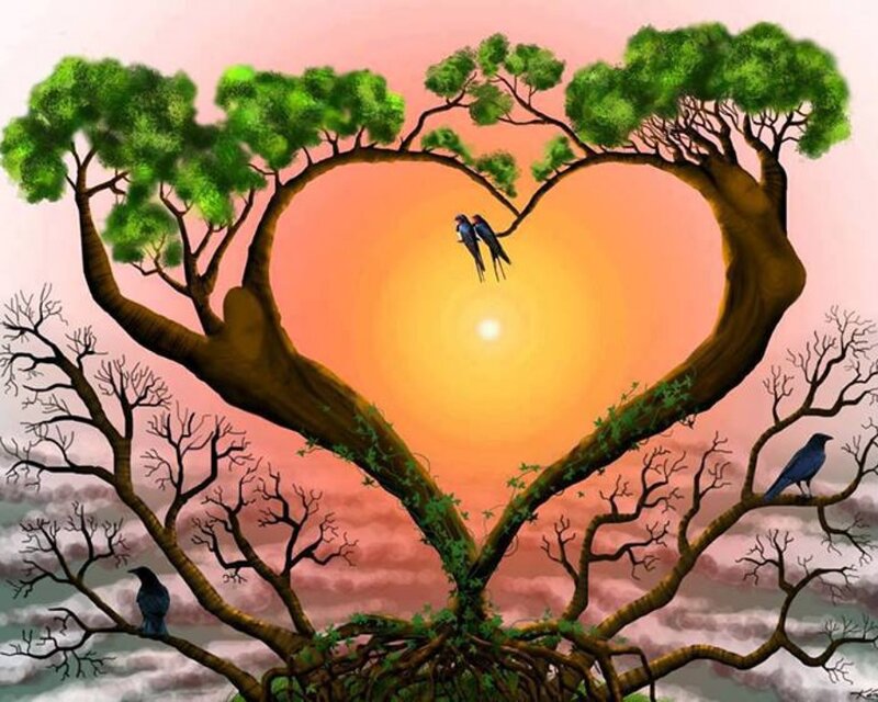 Heart-shaped Tree with Birds