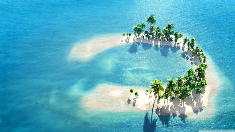 Heart-shaped Tropical Island — Blue