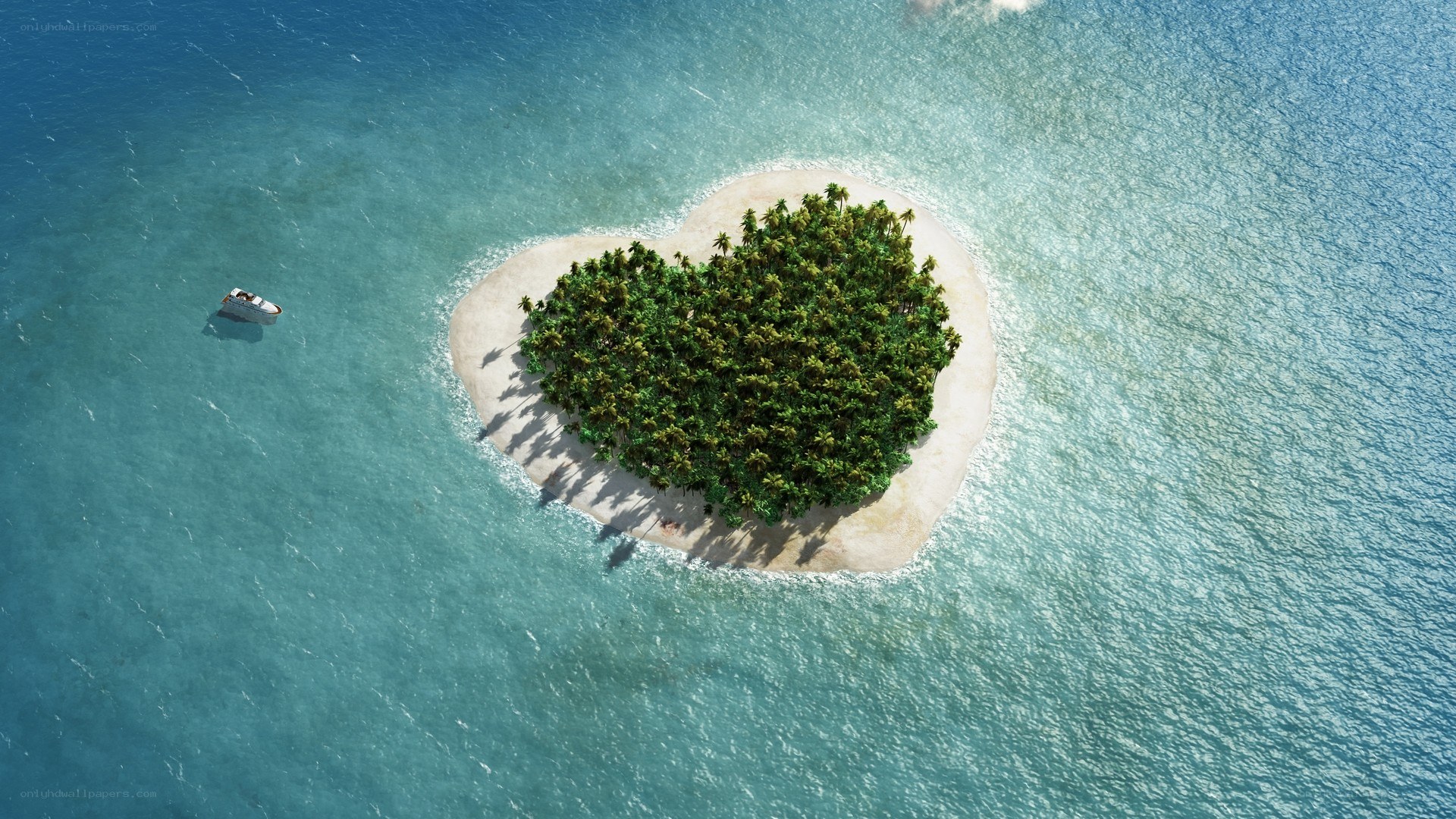 heart-shaped tropical island