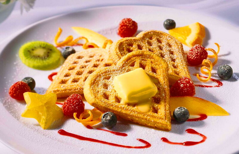 Heart-shaped Waffles with Fruit