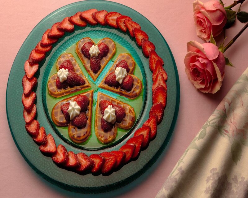 Heart-shaped Waffles with Strawberries