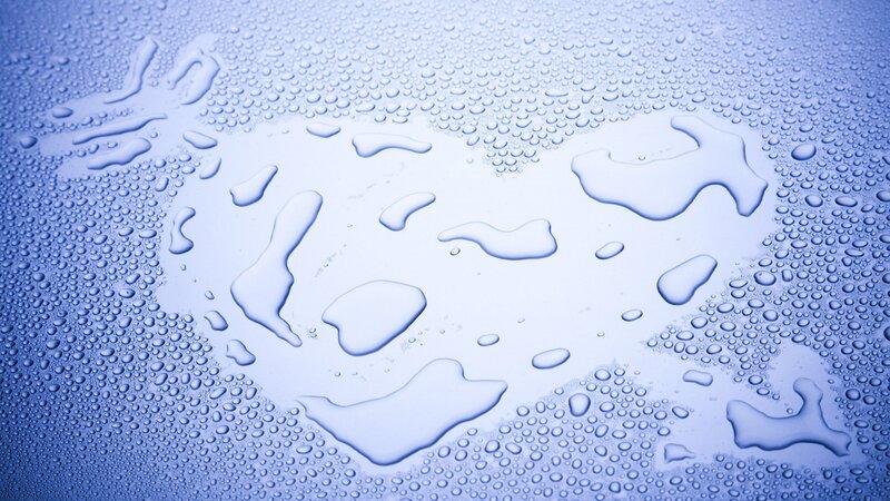 Heart-shaped Water Droplets — Blue, Calm, Photograph