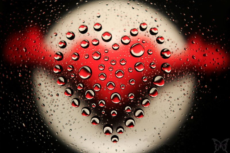 Heart-shaped Water Droplets — Red