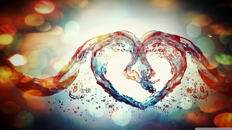 Heart-shaped Water Splash — Blue, Dramatic, Digital Art, Bubbles, Bokeh