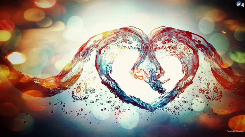 Heart-shaped Water Splash — Blue, Dramatic, Digital Art