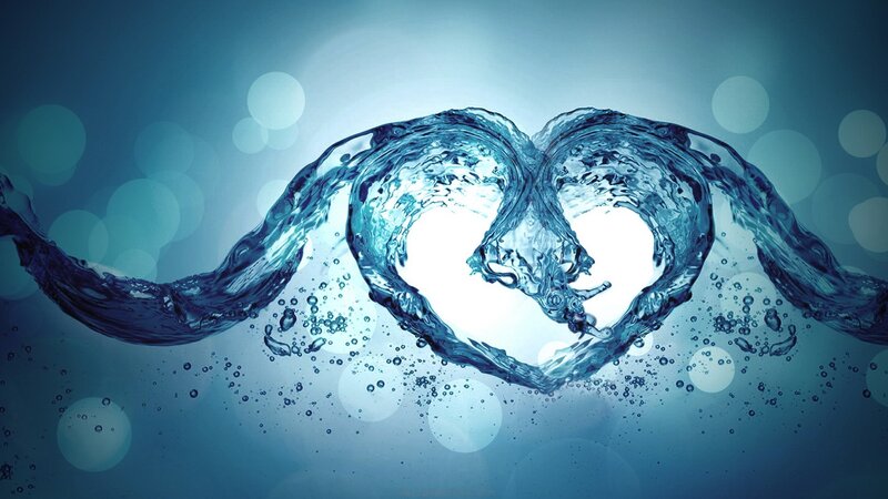 Heart-shaped Water Splash — Blue, Serene, Digital Art