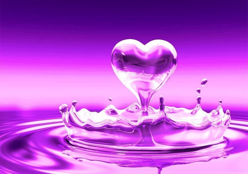 Heart-shaped Water Splash — Purple, Serene, Digital Art, Purple Background
