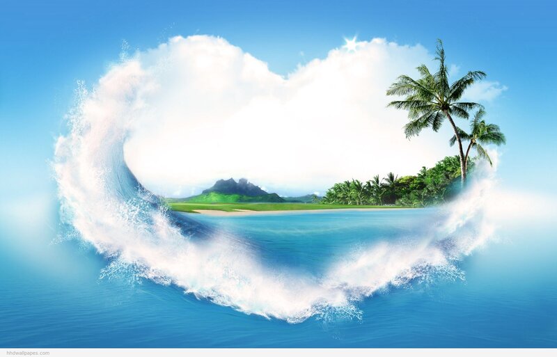 Heart-shaped Wave Island — Blue, Serene