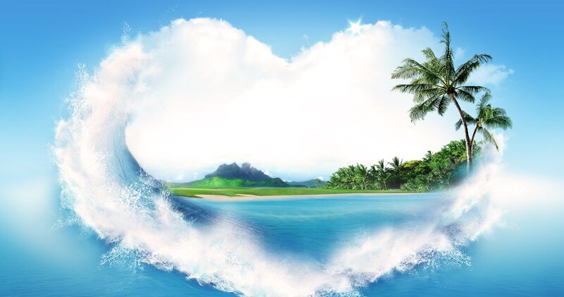 Heart-shaped Wave Island — Blue