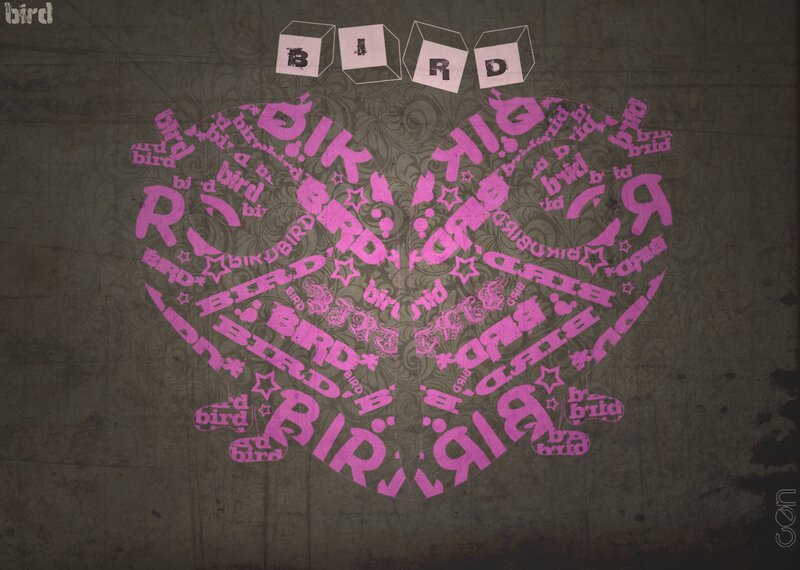 heart-shaped word art with 'bird'