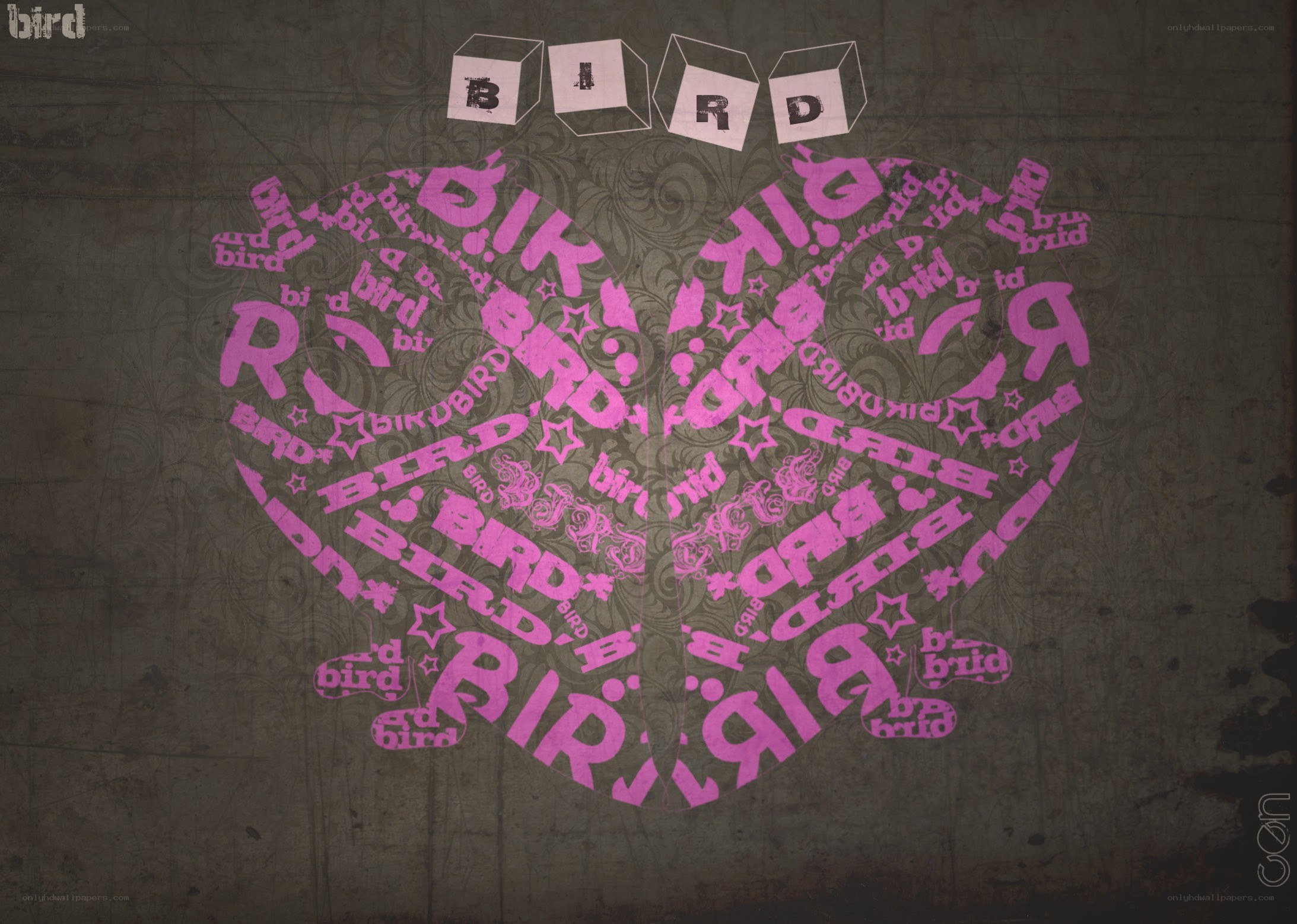 heart-shaped word art with 'bird'