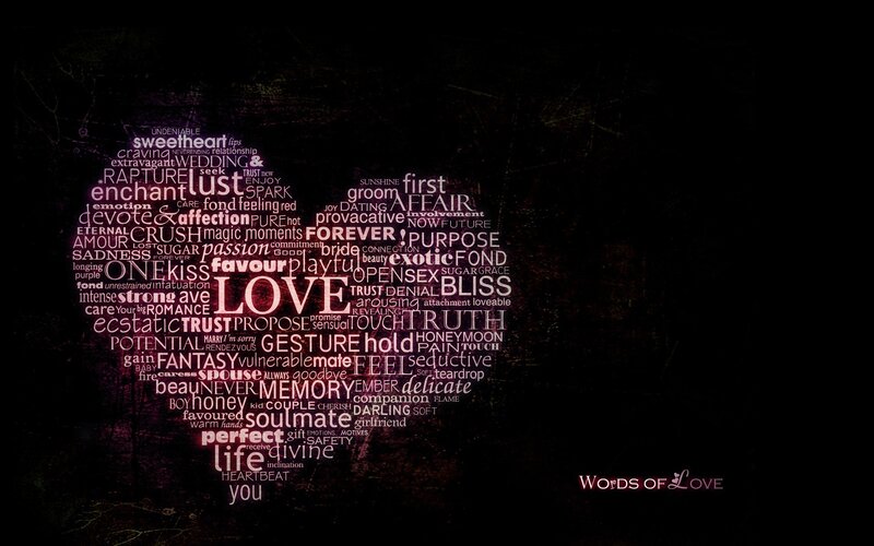 Heart-shaped Word Cloud — Black, Romantic, Night, Digital Art