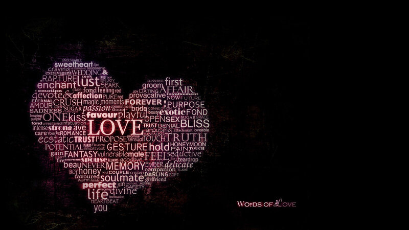 Heart-shaped Word Cloud — Black, Romantic, Night