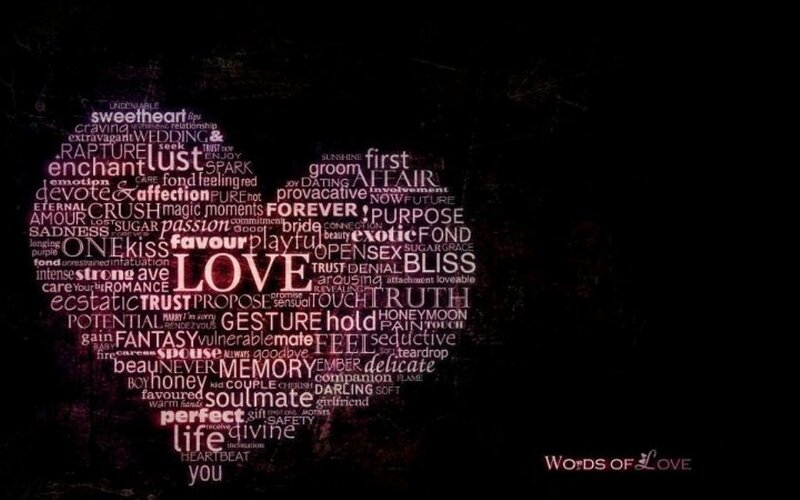 Heart-shaped Word Cloud — Black, Romantic