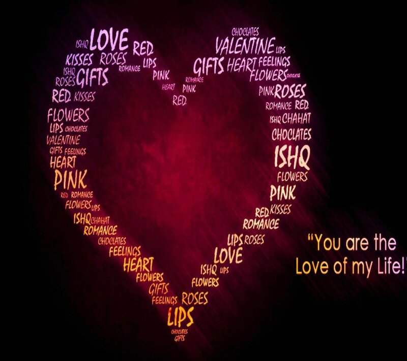 Heart-shaped Word Cloud — Red, Romantic, Digital Art