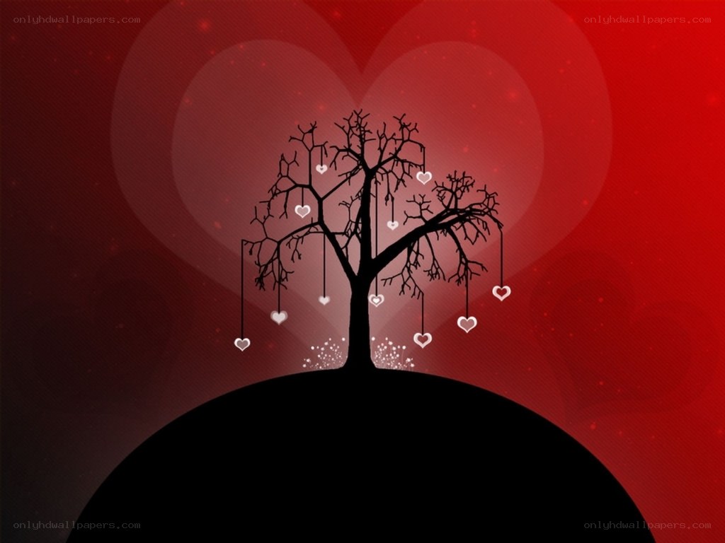 heart tree on red background