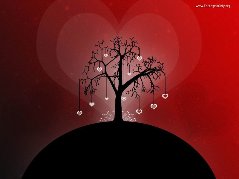 heart tree on red background