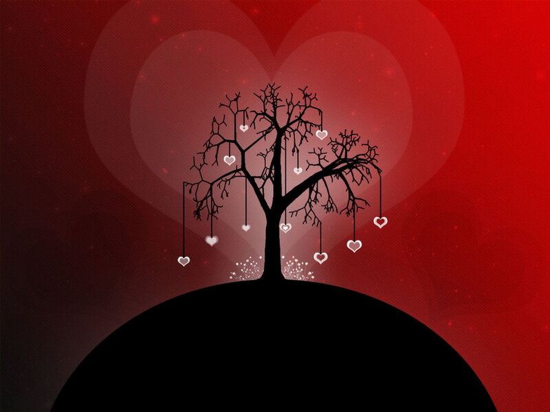 heart tree on red background
